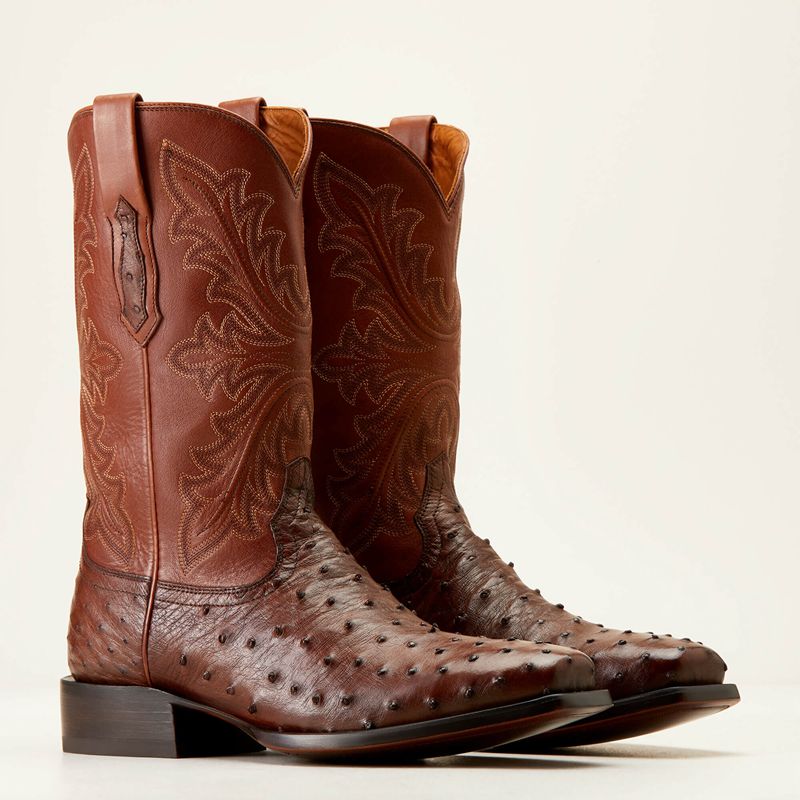 Ariat Bench Made Stilwell Western Boot Bourbon Full Quill Ostrich Polska | JVQZRO-153