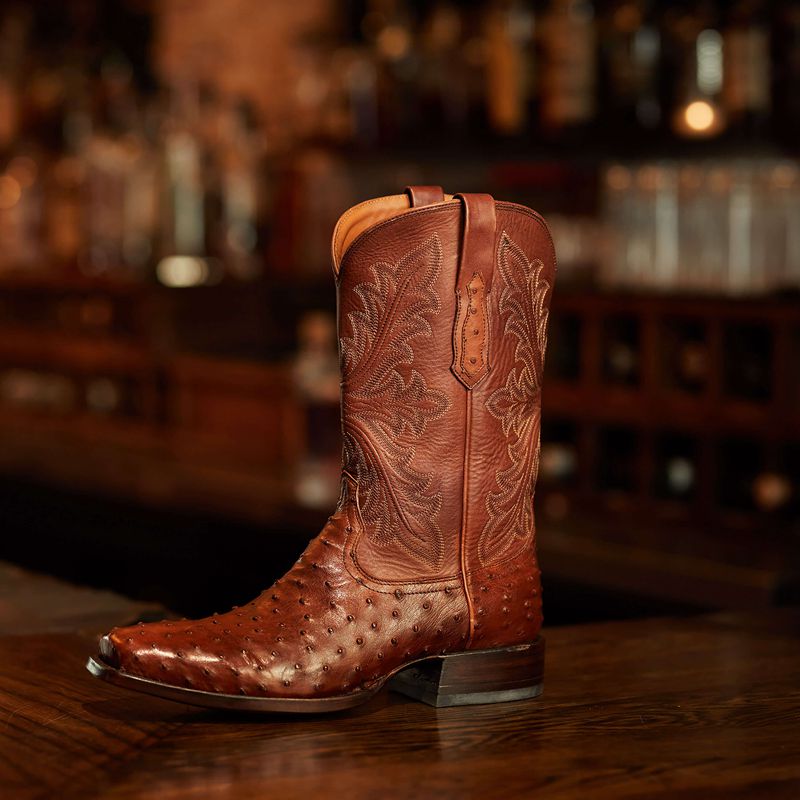 Ariat Bench Made Stilwell Western Boot Bourbon Full Quill Ostrich Polska | JVQZRO-153