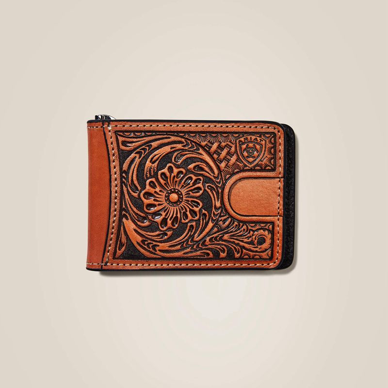 Ariat Bifold Wallet Tan Floral Logo Embroidery Tan Polska | UBDTPV-472