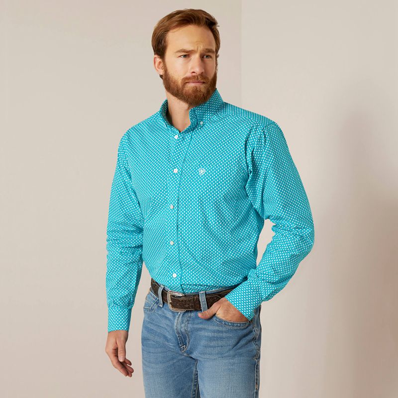 Ariat Blaine Fitted Shirt Turkusowe Polska | TMBAIJ-107