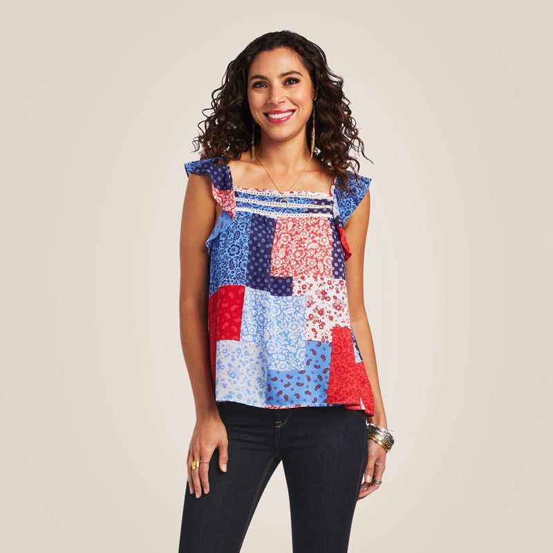 Ariat Blue Note Tank Patchwork Print Polska | GACZOD-197