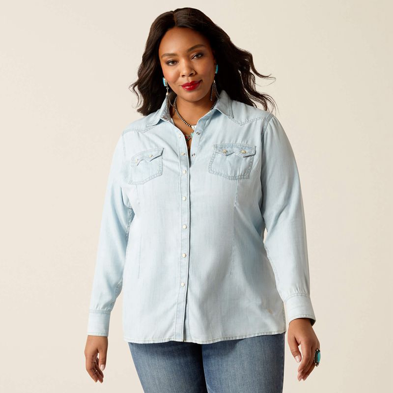 Ariat Blues Shirt Bleached Chambray Polska | YMVKIZ-217