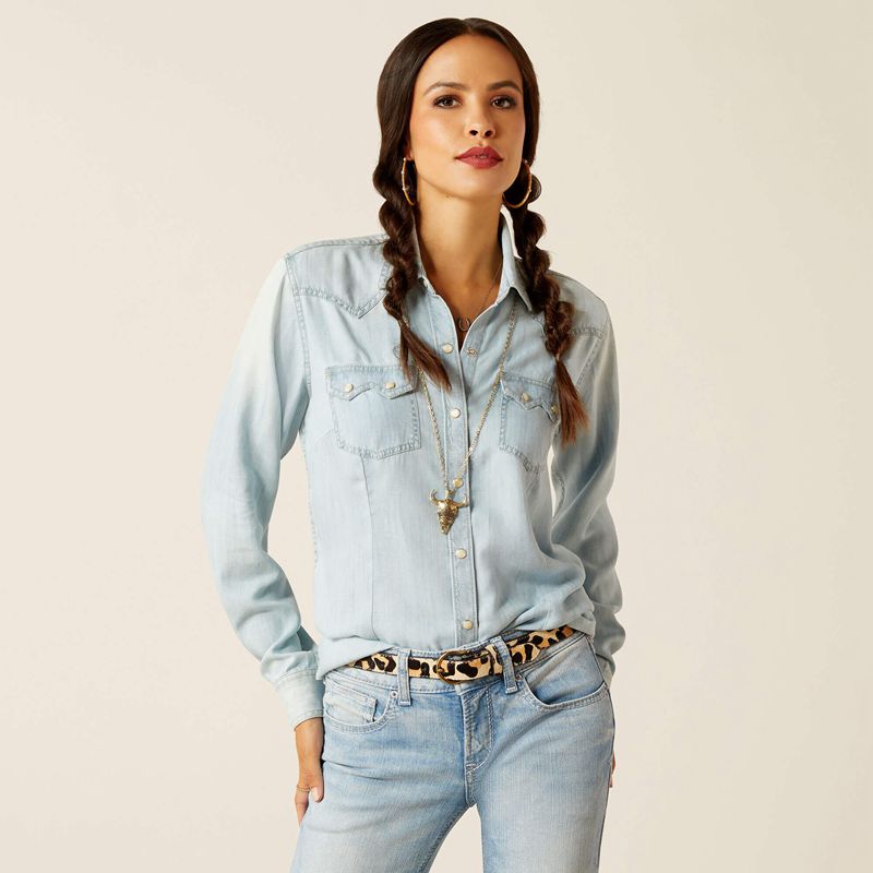 Ariat Blues Shirt Bleached Chambray Polska | YMVKIZ-217