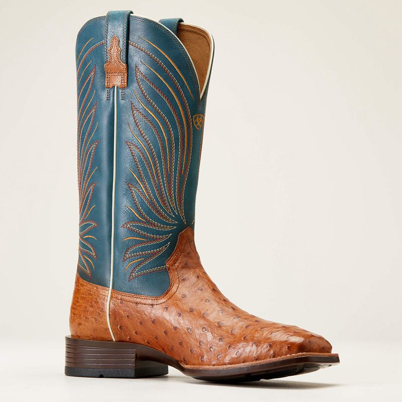 Ariat Brandin' Ultra Western Boot Antique Tan Full Quill Ostrich Polska | XKAPVE-015