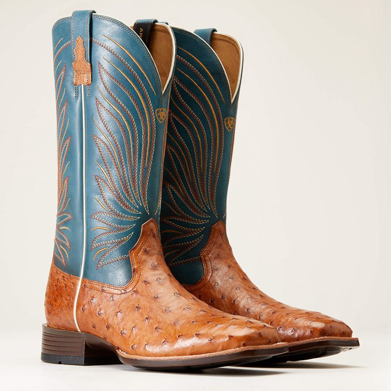 Ariat Brandin' Ultra Western Boot Antique Tan Full Quill Ostrich Polska | XKAPVE-015