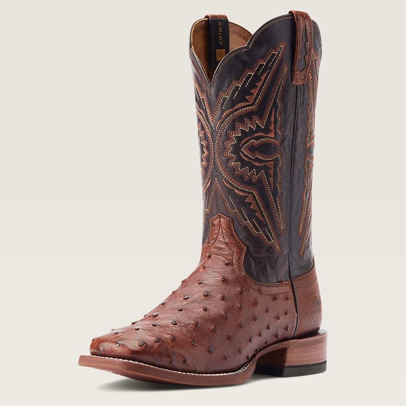 Ariat Broncy Western Boot Cinnamon Full Quill Ostrich Polska | WVKIOU-396