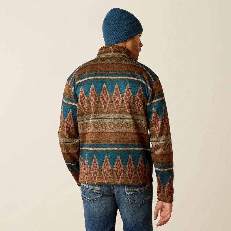 Ariat Caldwell Full Zip Sweater Oxford Tan Southwest Print Polska | RGOQHV-628