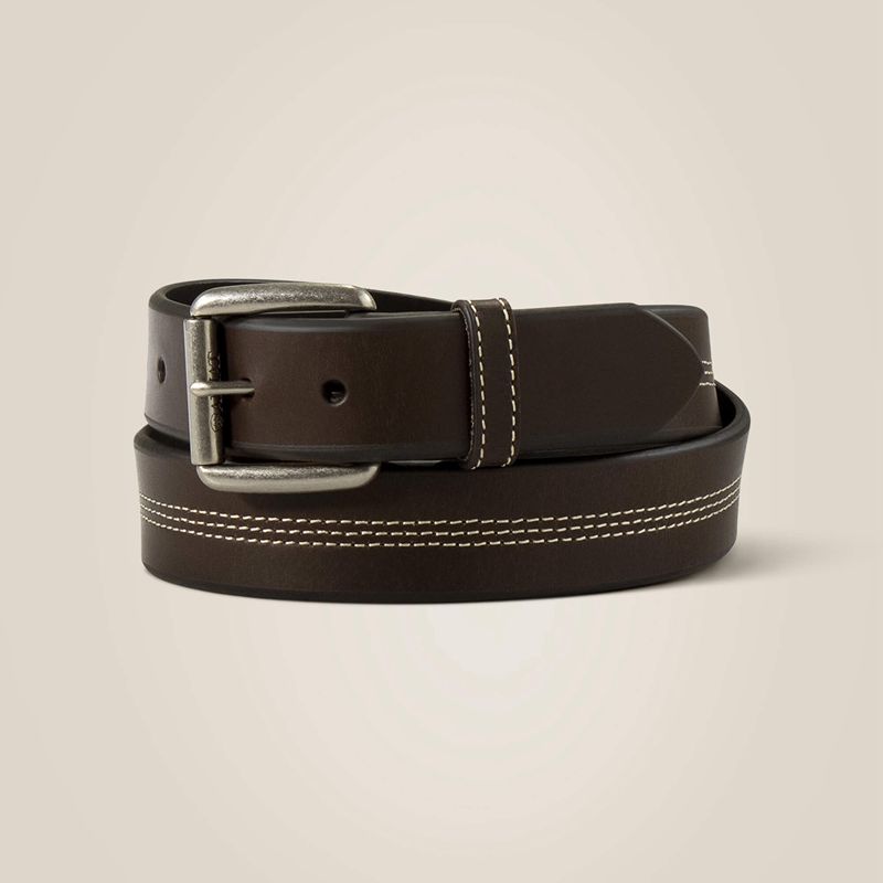 Ariat Center Triple Stitch Belt Brązowe Polska | NXTBWJ-123