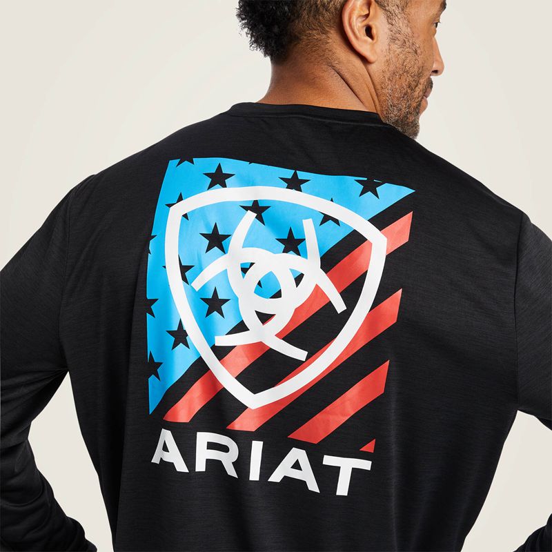 Ariat Charger Americana T-Shirt Czarne Polska | JNQSYT-652