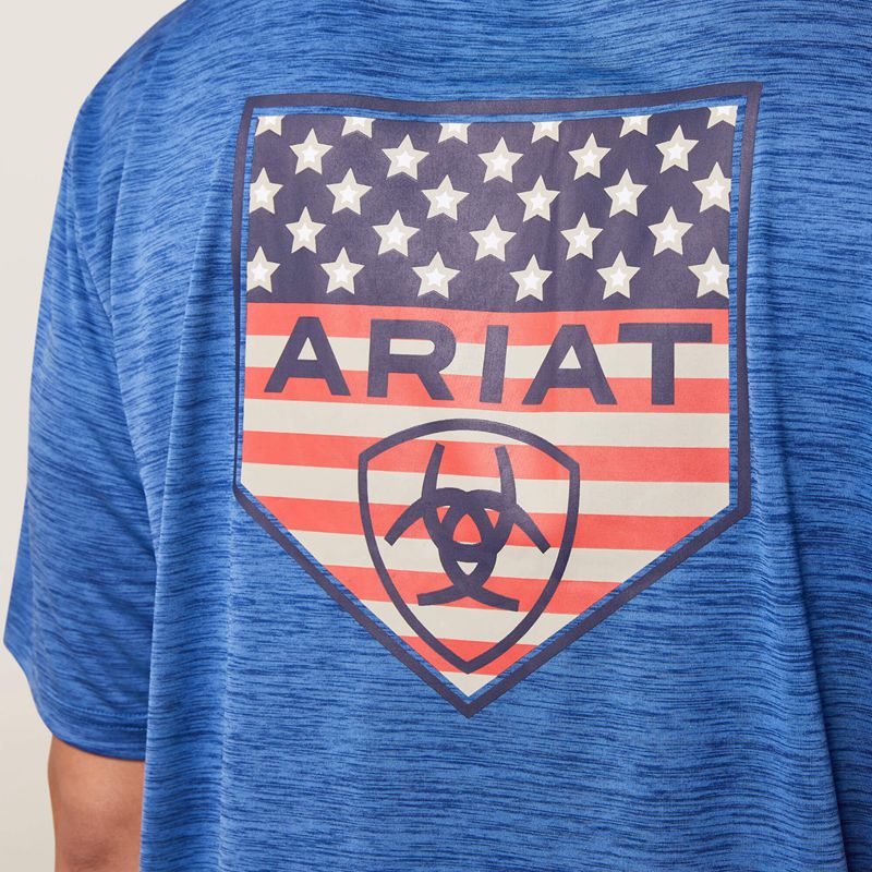 Ariat Charger Proud Shield T-Shirt Niebieskie Polska | SJNKMP-512