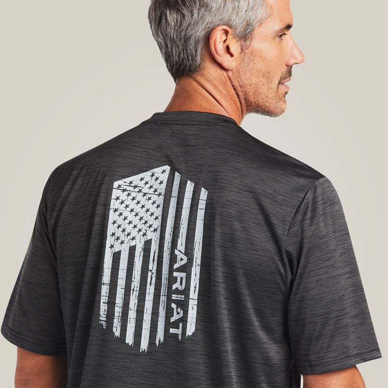 Ariat Charger Vertical Flag Tee Charcoal Polska | YHTNCE-231