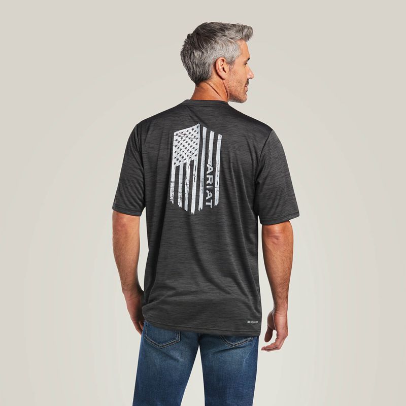 Ariat Charger Vertical Flag Tee Charcoal Polska | YHTNCE-231