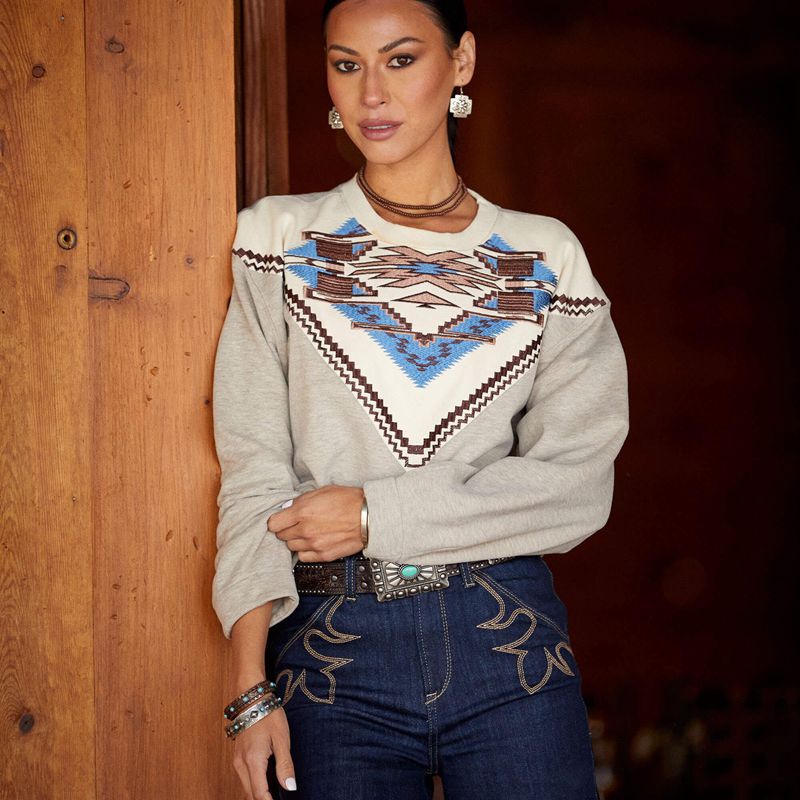 Ariat Chimayo Embroidered Sweatshirt Brindle Polska | BZLEVN-792