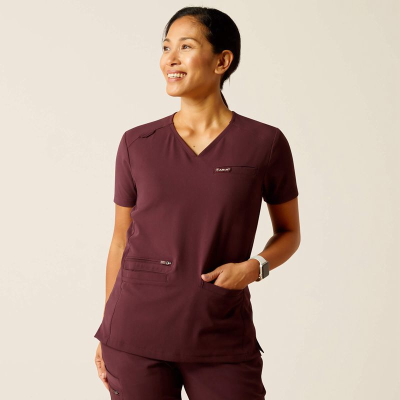 Ariat Clara 6 Pocket Scrub Top Winetasting Polska | LGXCPM-819