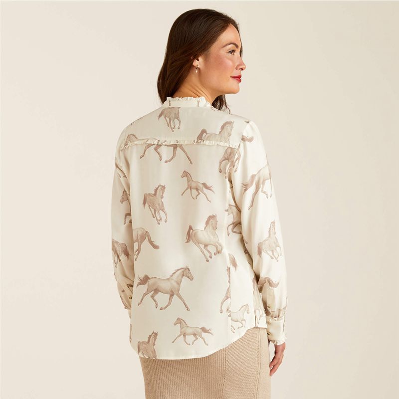 Ariat Clarion Blouse Sepia Horse Print Polska | KNTJQL-642