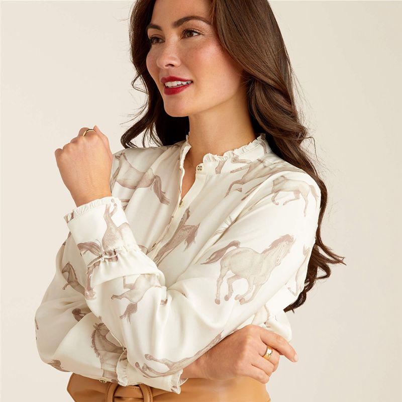 Ariat Clarion Blouse Sepia Horse Print Polska | KNTJQL-642