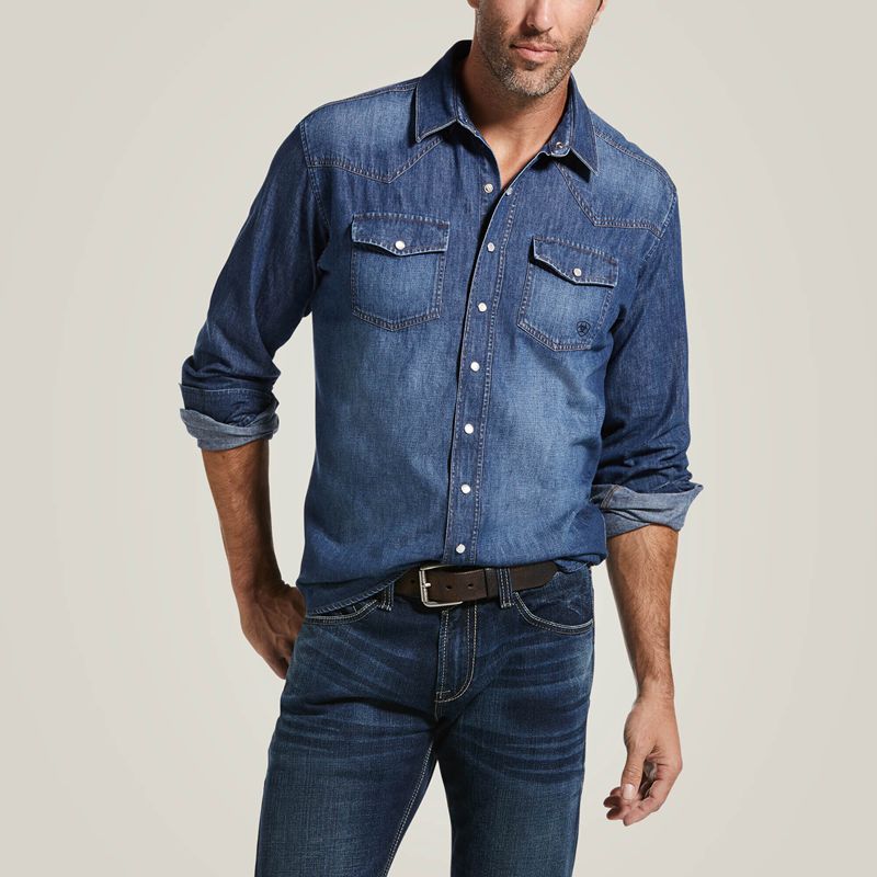 Ariat Denim Retro Fit Shirt Stone Polska | XQOLUC-120