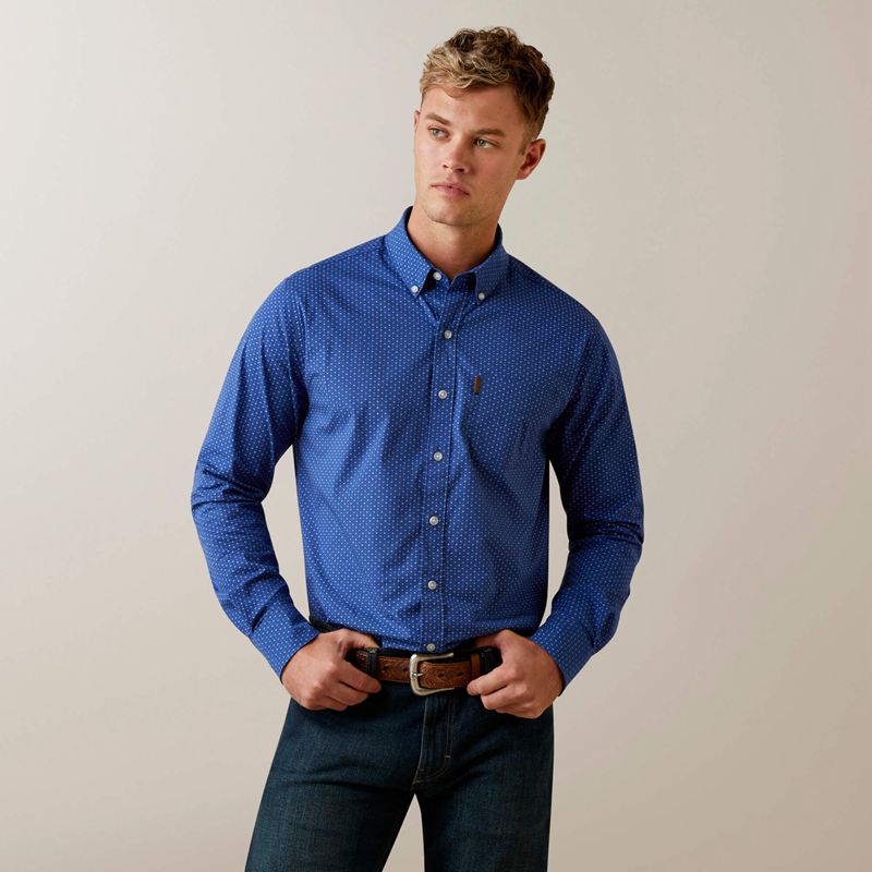 Ariat Ditsy Stretch Modern Fit Shirt Niebieskie Polska | DIMSTL-479