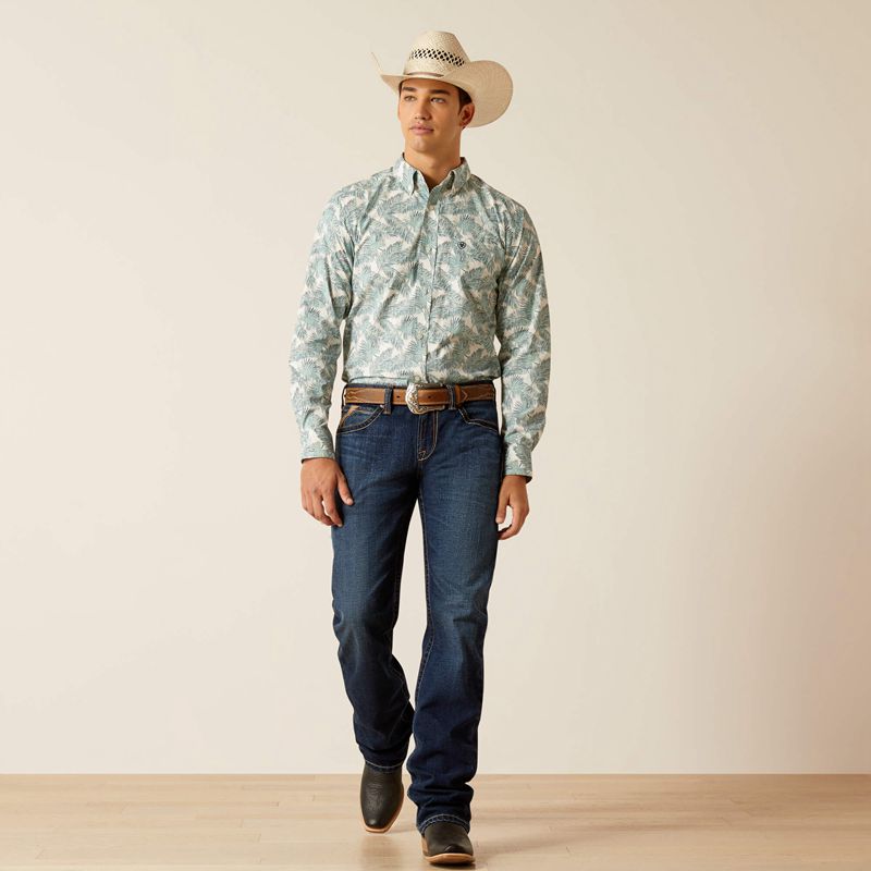 Ariat Eamanuel Fitted Shirt Reef Water Polska | XOGRMJ-264