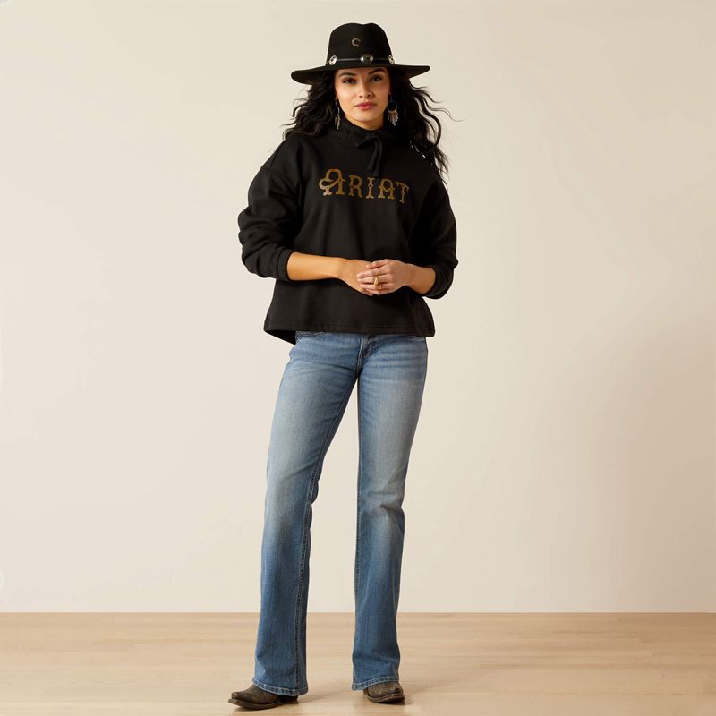 Ariat Essential Hoodie Black/Leopard Polska | NHVYOU-503