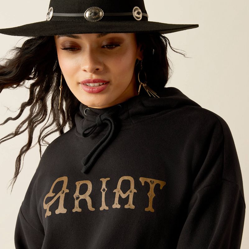 Ariat Essential Hoodie Black/Leopard Polska | NHVYOU-503