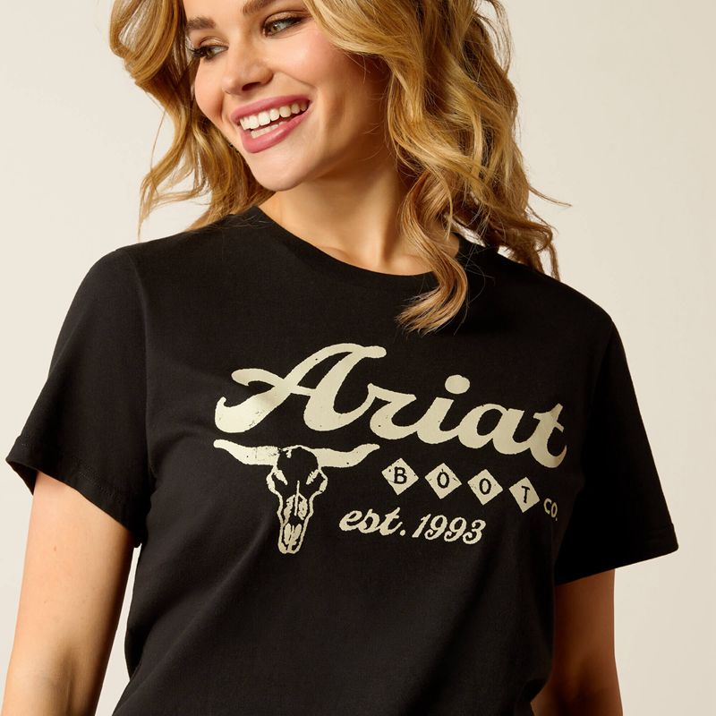 Ariat Established Boot Co T-Shirt Czarne Polska | EJMCFY-569