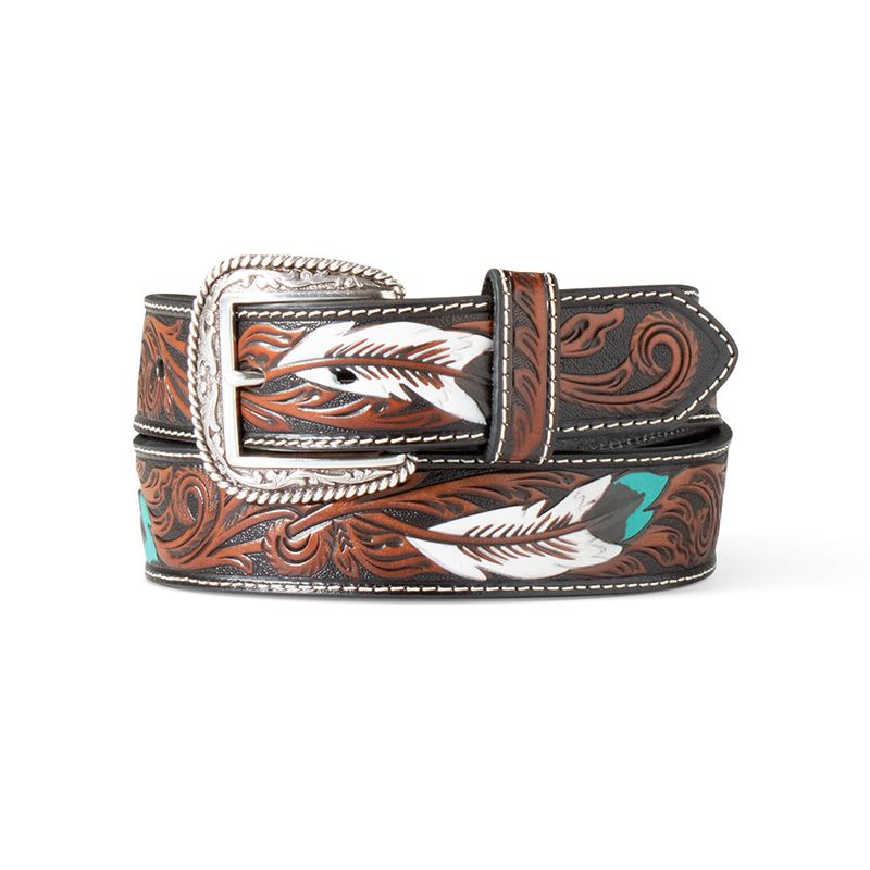 Ariat Feather Embossed Belt Brązowe Polska | EAMZNP-769