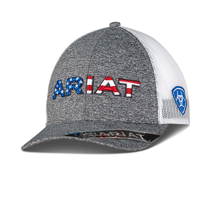 Ariat Flag Logo Mesh Snap Back Cap Szare Polska | RIBCUP-875