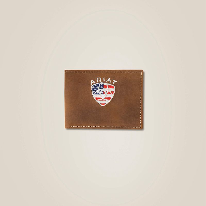 Ariat Flag Shield Bifold Wallet Brązowe Polska | EPFGMC-910