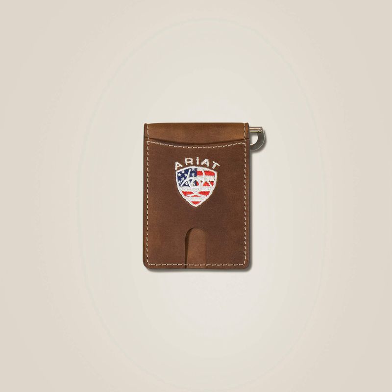 Ariat Flag Shield Clip Wallet Brązowe Polska | FRYHWI-380