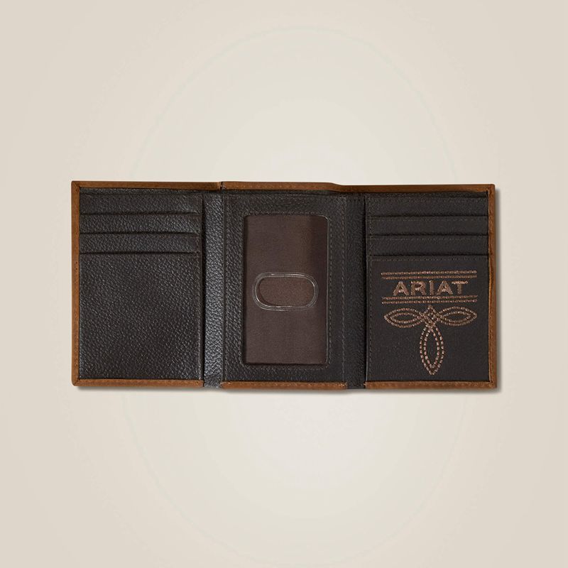 Ariat Flag Shield Trifold Wallet Brązowe Polska | LOTUKJ-025