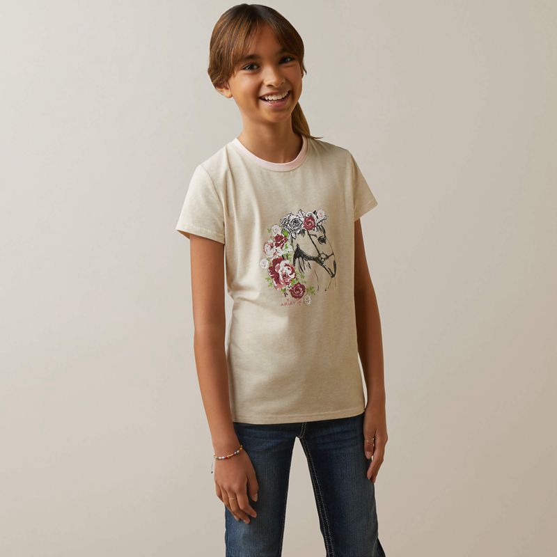 Ariat Flora T-Shirt Oatmeal Heather Polska | TFLERV-924