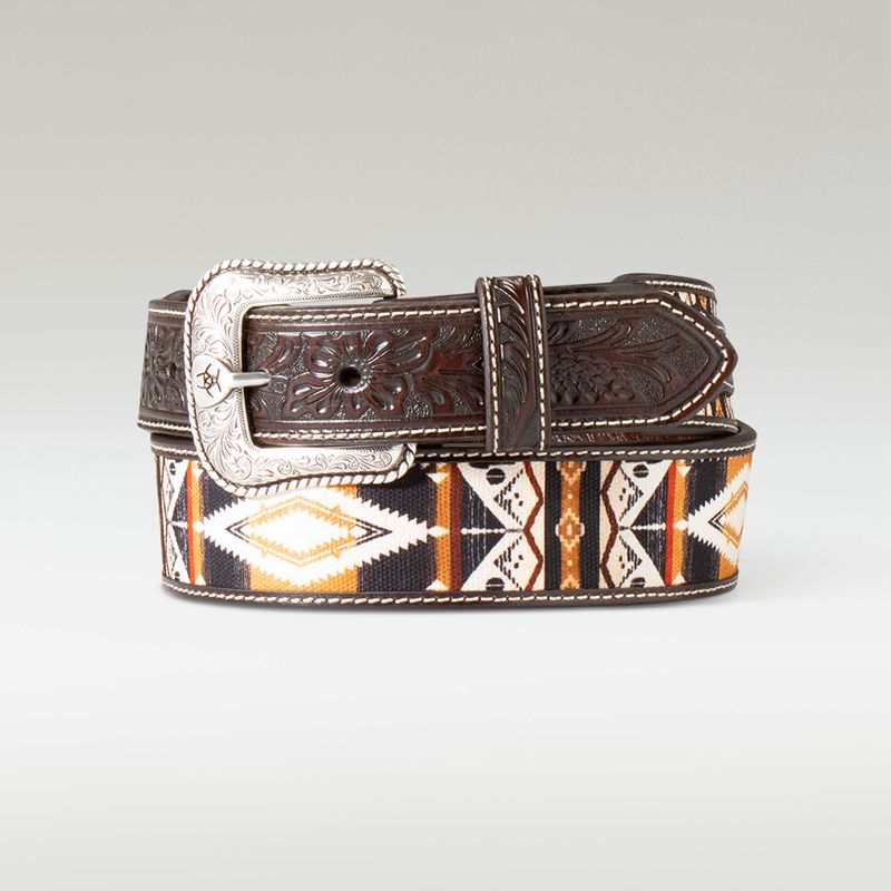 Ariat Floral Inlay Belt Brązowe Polska | RQAYVB-340