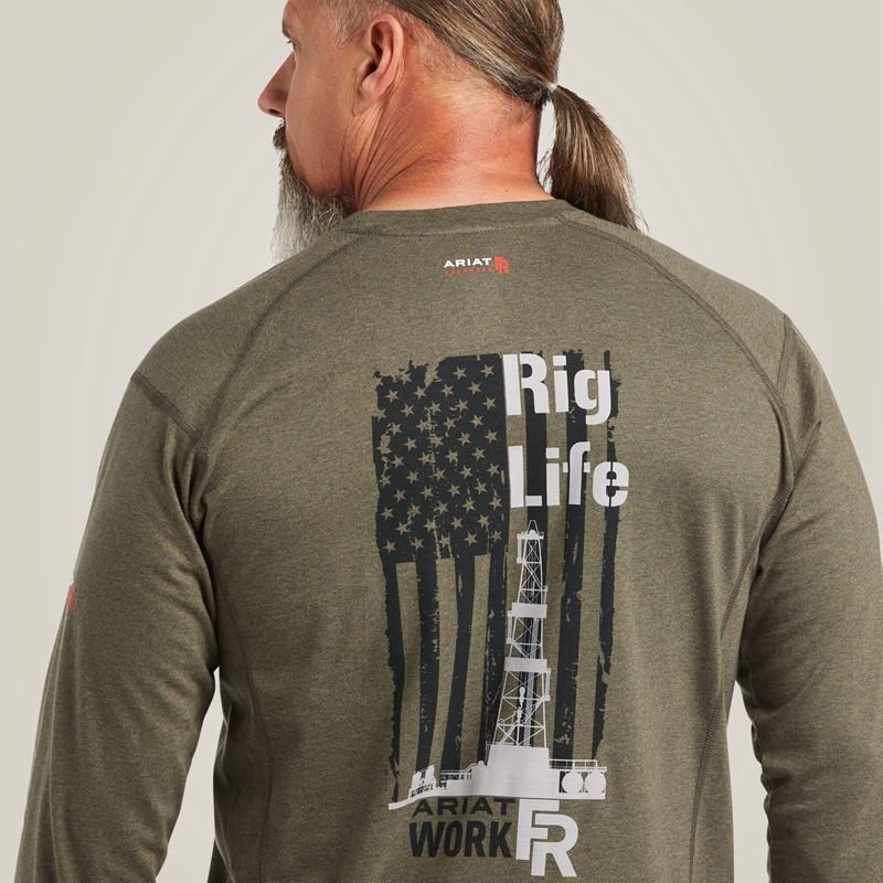 Ariat Fr Air Rig Life Graphic T-Shirt Sage Heather Polska | OEGKYB-062