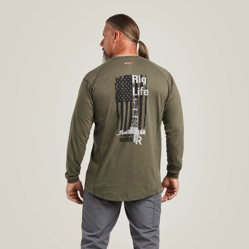 Ariat Fr Air Rig Life Graphic T-Shirt Sage Heather Polska | OEGKYB-062