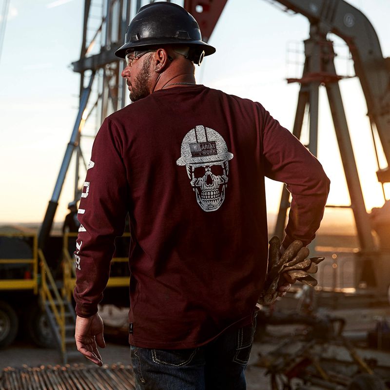 Ariat Fr Roughneck Skull Logo T-Shirt Malbec Polska | ONCYAH-416