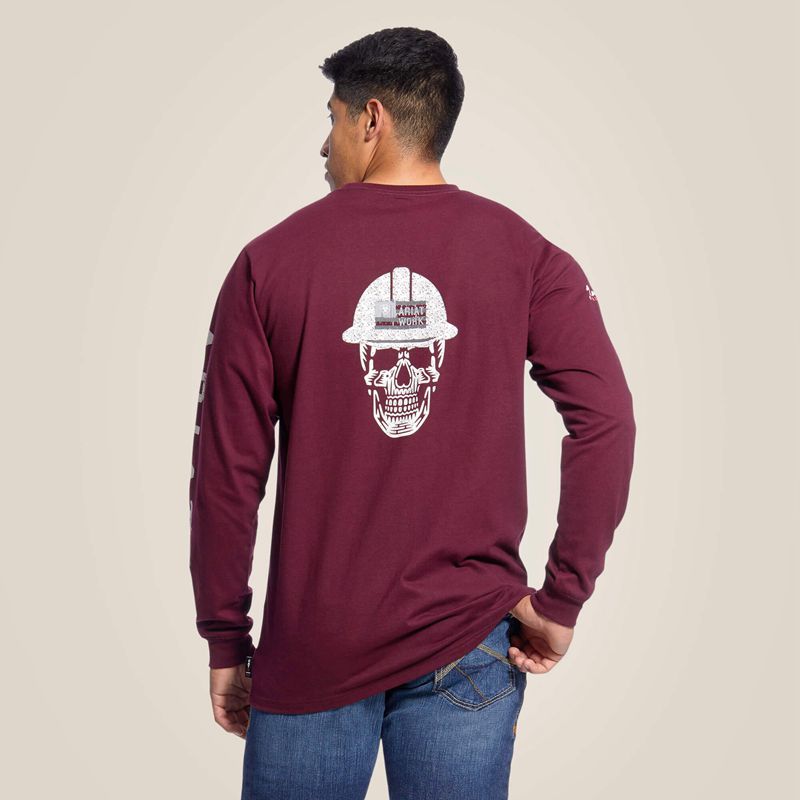 Ariat Fr Roughneck Skull Logo T-Shirt Malbec Polska | ONCYAH-416