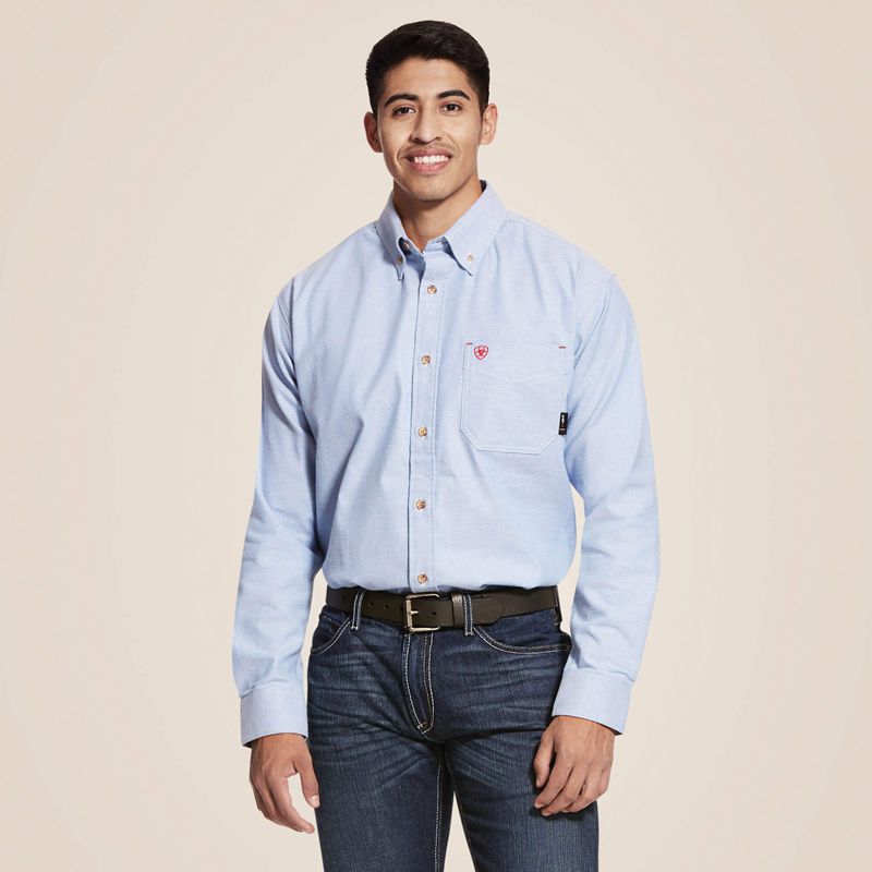 Ariat Fr Solid Twill Durastretch Work Shirt Niebieskie Polska | PWRUCH-985