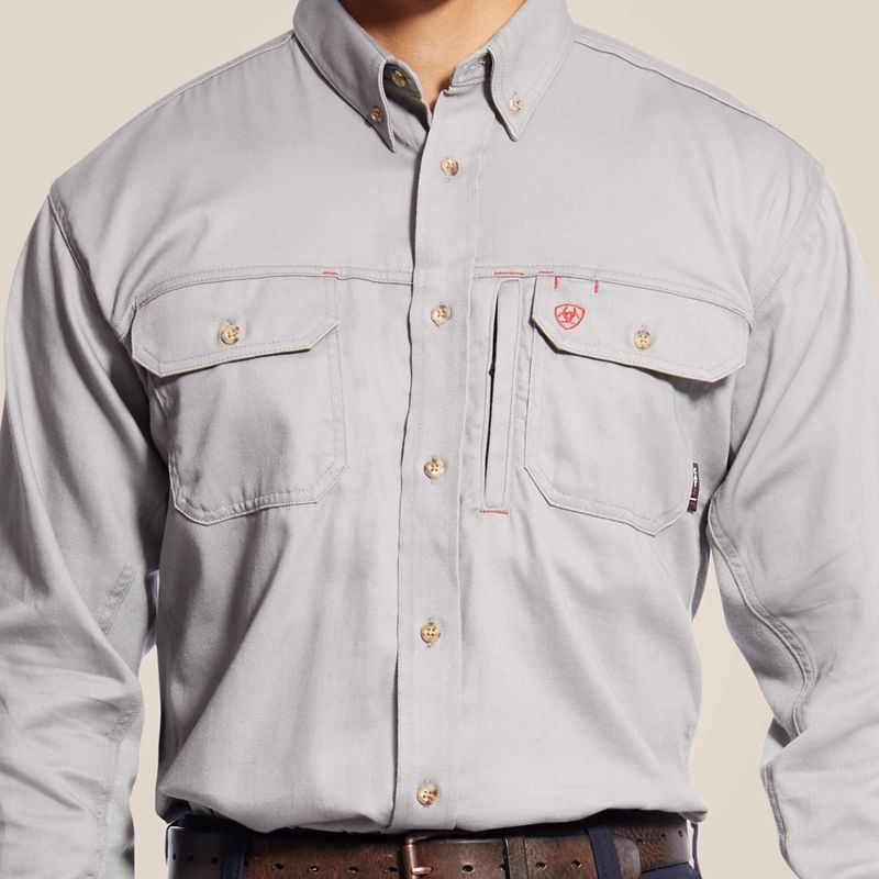 Ariat Fr Solid Vent Work Shirt Srebrne Polska | AWONKP-743