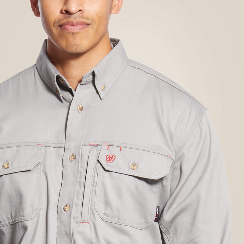 Ariat Fr Solid Vent Work Shirt Srebrne Polska | AWONKP-743