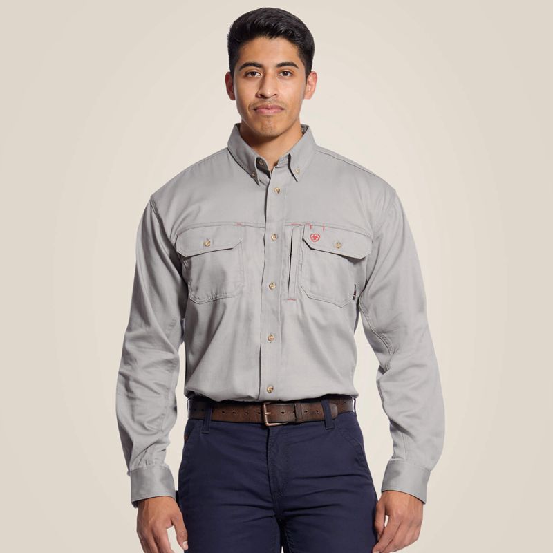 Ariat Fr Solid Vent Work Shirt Srebrne Polska | AWONKP-743