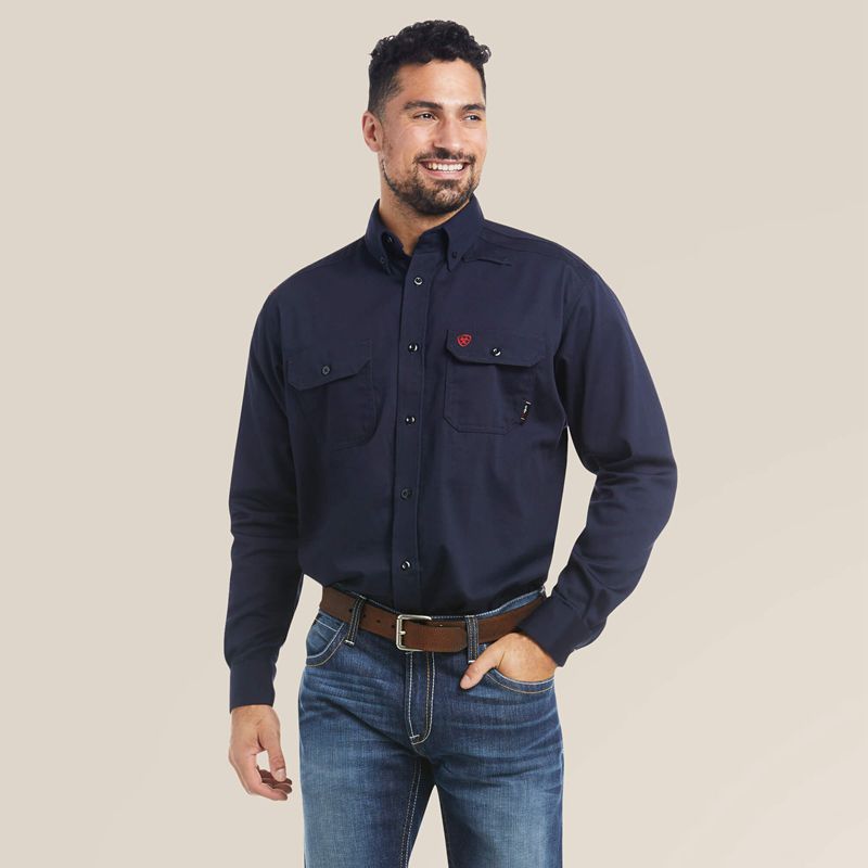 Ariat Fr Solid Work Shirt Granatowe Polska | CUWMLZ-278