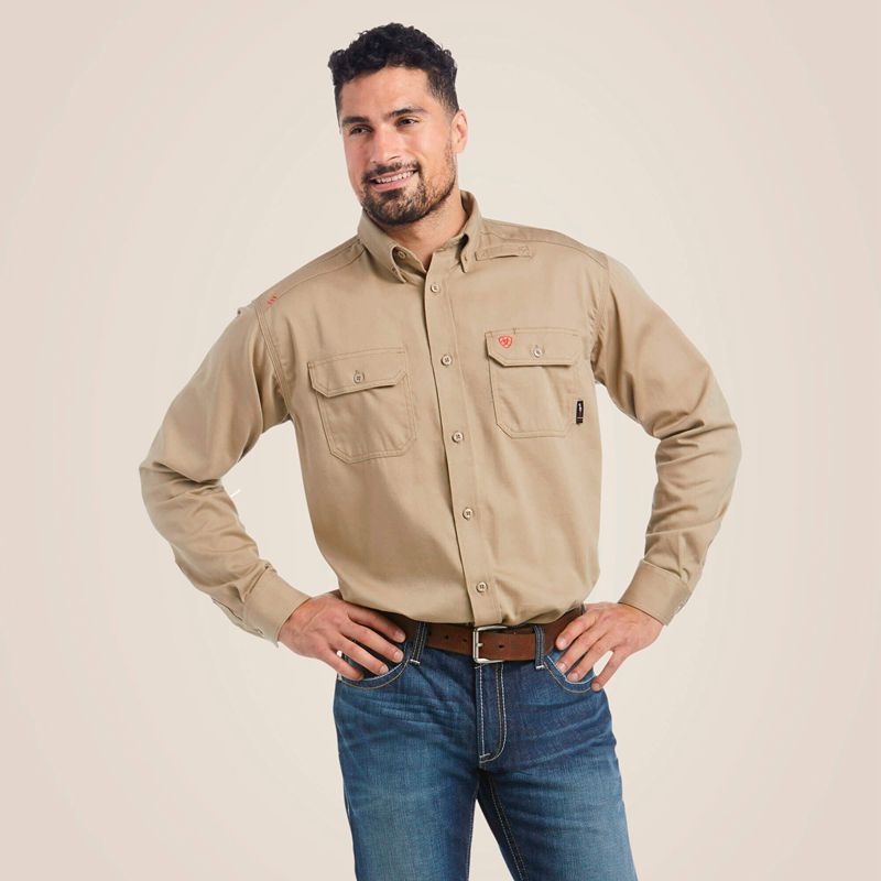 Ariat Fr Solid Work Shirt Khaki Polska | BRAVSJ-835