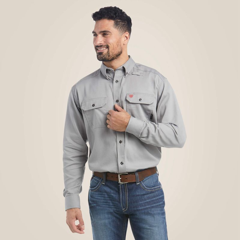 Ariat Fr Solid Work Shirt Srebrne Polska | GFCSAO-982