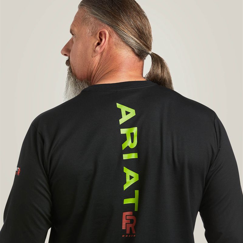 Ariat Fr Stretch Logo T-Shirt Black/Lime Polska | BGNPER-124