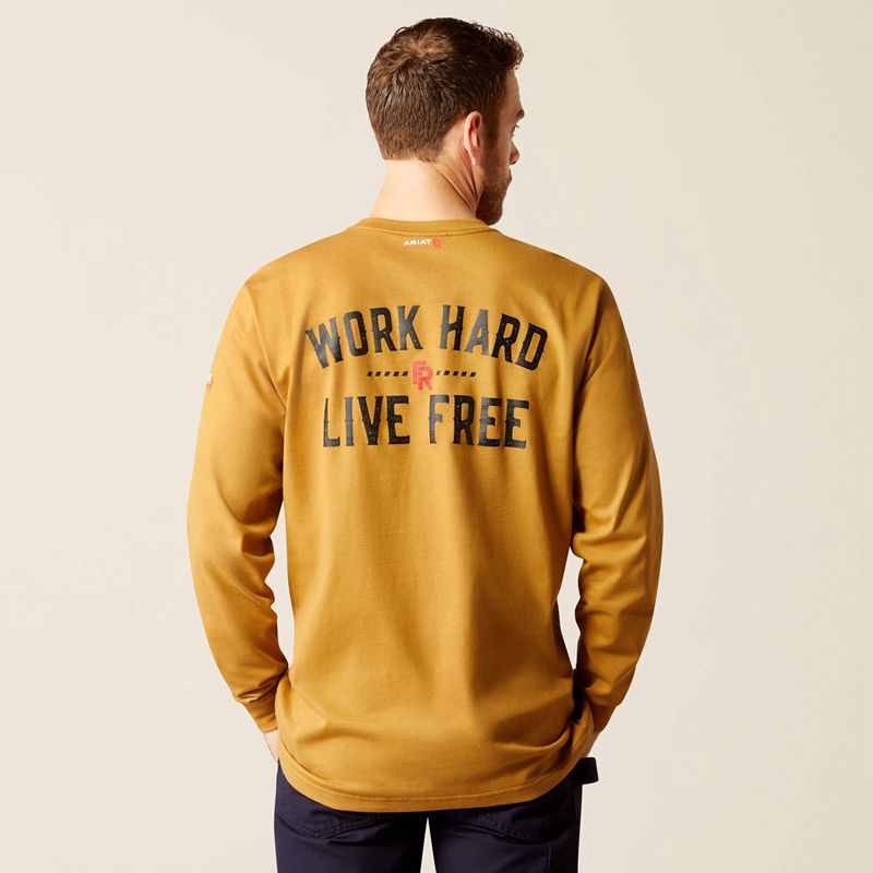 Ariat Fr Work Hard Live Free T-Shirt Brązowe Polska | LJHNAP-792