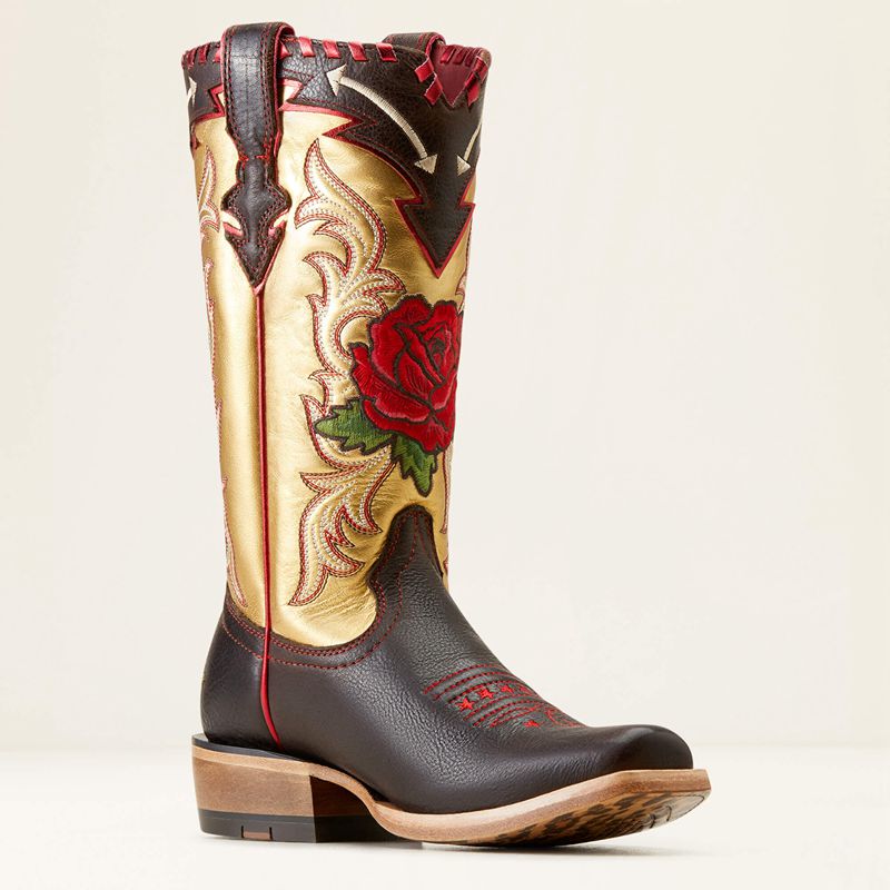 Ariat Futurity Rodeo Quincy Western Boot Toffee Crunch/Range Riding Ruby Polska | UPOBDW-145