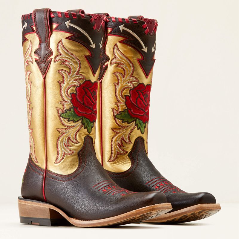 Ariat Futurity Rodeo Quincy Western Boot Toffee Crunch/Range Riding Ruby Polska | UPOBDW-145