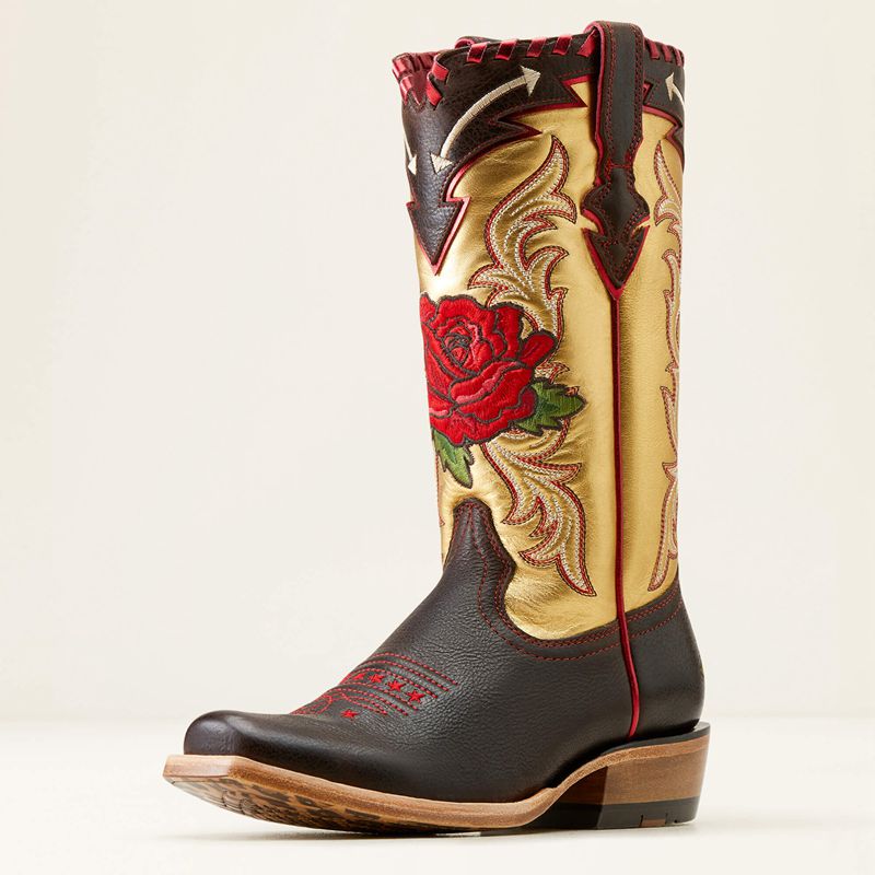 Ariat Futurity Rodeo Quincy Western Boot Toffee Crunch/Range Riding Ruby Polska | UPOBDW-145