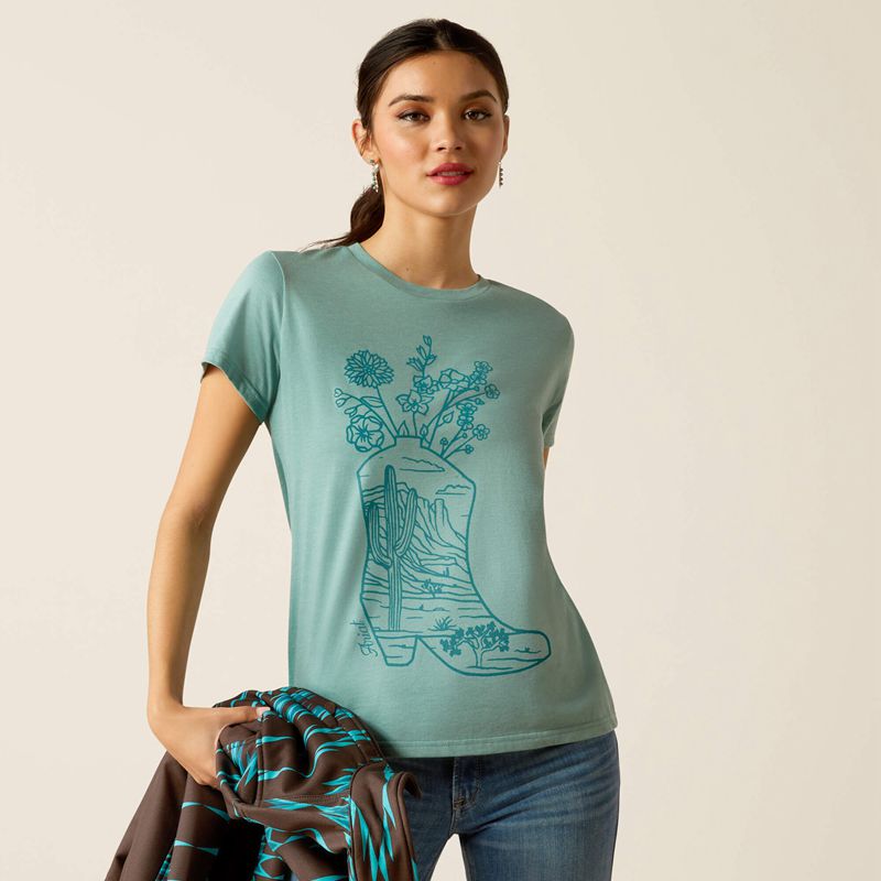 Ariat Garden Boot T-Shirt Niebieskie Polska | IQFYJU-839